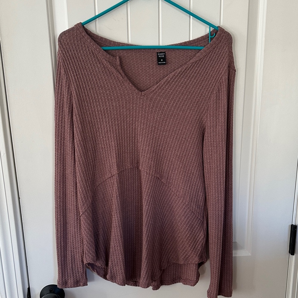 Emery Rose Dusty Rose Long Sleeve V-Neck Top